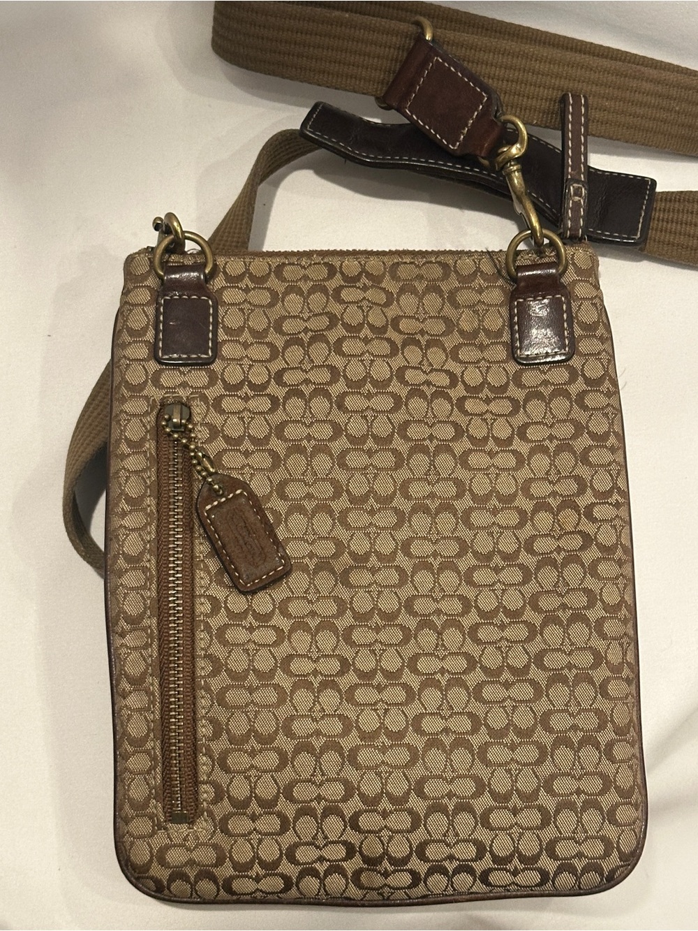 Vintage Coach C Canvas Crossbody Bag Brown Monogram Shoulder Purse